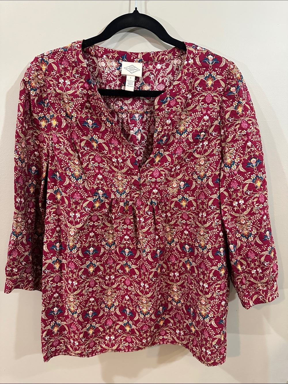 St. John's Bay Burgundy Floral Split-Neck Blouse